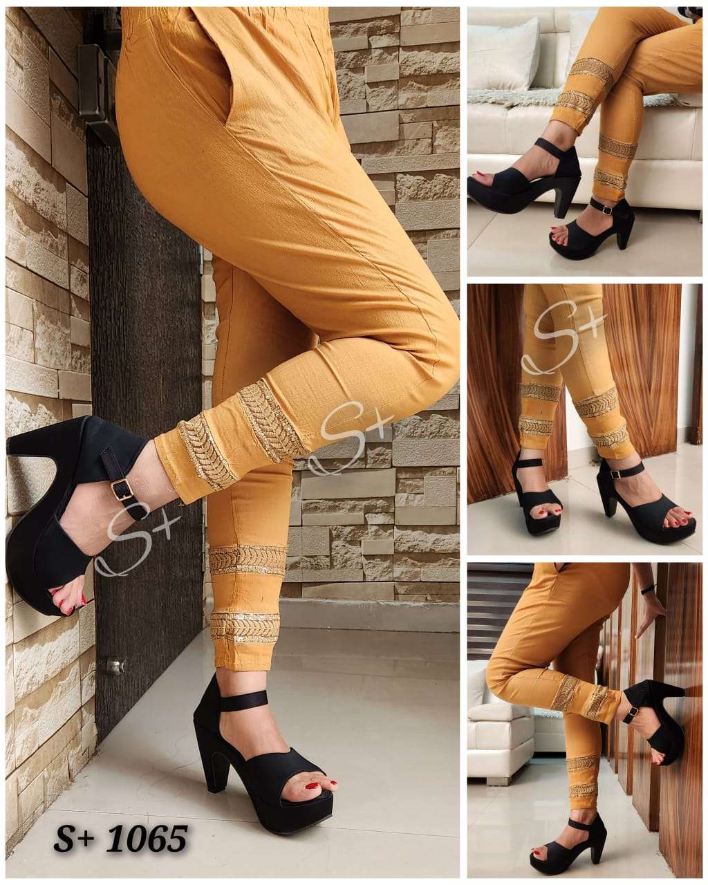 S+1065  FANCY & DESIGNER COTTON LYCRA STRETCHABLE PANT WITH SEQUENCE WORK EMBROIDERY & POCKETS